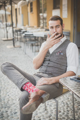 Fototapeta premium handsome big moustache hipster man