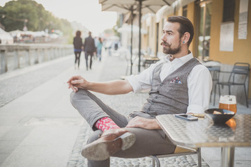 handsome big moustache hipster man