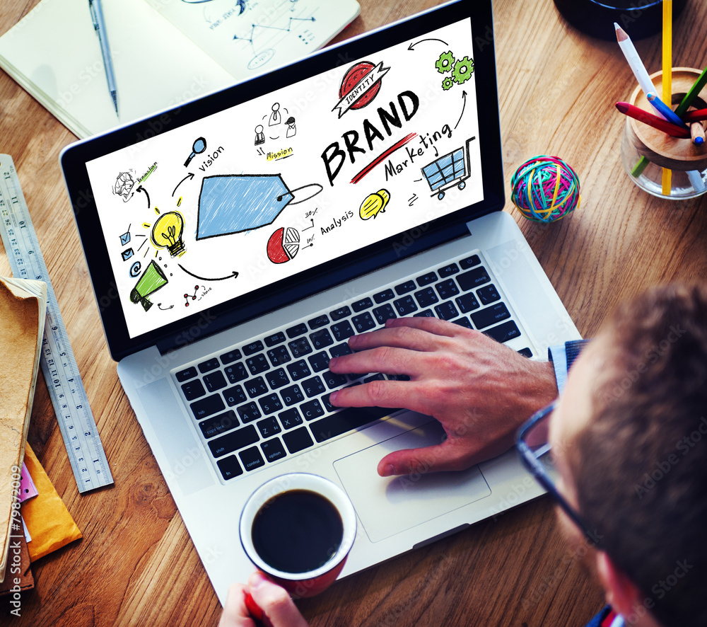 Sticker businessman laptop planning marketing brand concept - Stickers