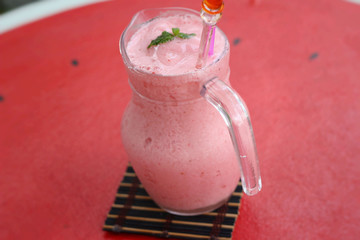 Strawberry smoothie cool drinks in glass.