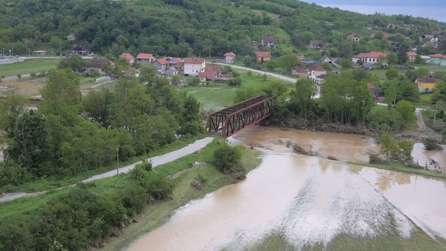 Aerial view on heavily flooded area in Serbia 2014.