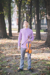 young crazy funny musician violinist asian man