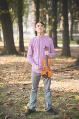 young crazy funny musician violinist asian man