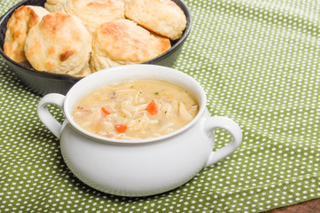 Chicken soup with baked biscuits