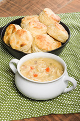 Chicken soup with baked biscuits