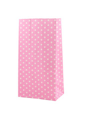Pink polka dot paper bag isolated on white