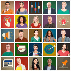 Multiethnic People Colorful Smiling Portrait Technology Concept