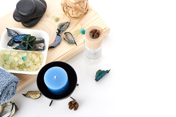 Obraz premium Composition of spa treatment on wooden background