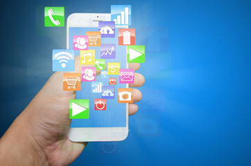 Modern smart phone with application pop up touch screen.