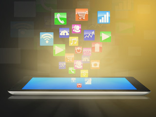 Modern tablet device with application pop up.