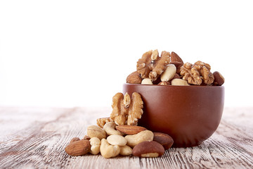 Mix nuts  on wooden  background