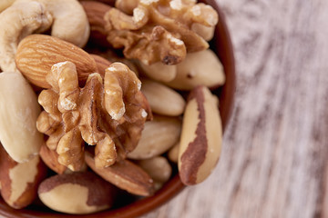 Mix nuts  on wooden  background