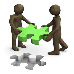 Grünes Puzzleteil, Comicfiguren, 3d illustration