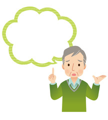 心配する高齢者男性　シニア　吹き出し