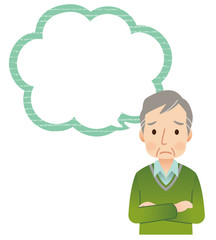 悩む高齢者男性　シニア　吹き出し