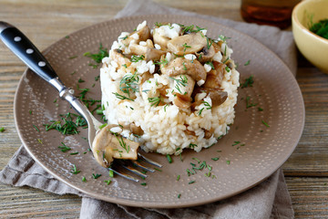 Italian risotto in a plate on napkin