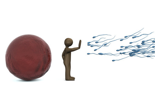 Empf&auml;ngnisverh&uuml;tung, Spermien und Eizelle, Comicfigur, 3D