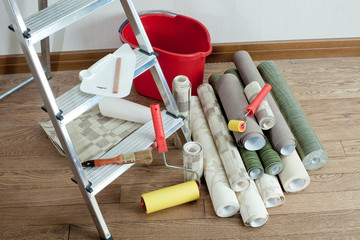 decorative finishing of walls of the apartment. tools