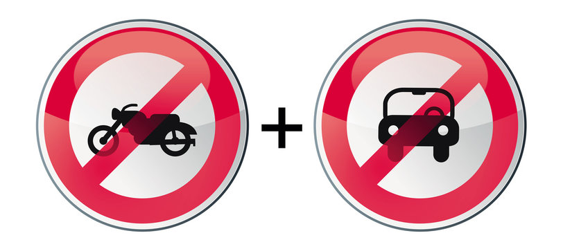 panneau sens interdit - interdiction aux voitures et motos