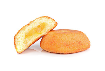 puff cake and cream isolated on white background
