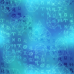 Zodiacs sign and hearts pattern.