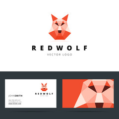 Triangle polygonal logo with wolf sign and business card templat