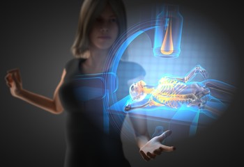 woman and hologram with roentgen procedure