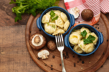 Meat Dumplings - russian boiled pelmeni in plate
