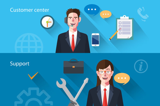 Flat characters of customer support concept illustrations
