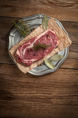 Raw beef steak.
