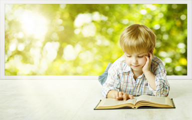Young Child Boy Reading Book, Children Early Development