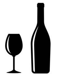 glossy wine bottle and glass