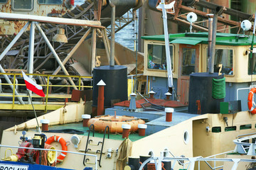 Ships moored at a shipyard