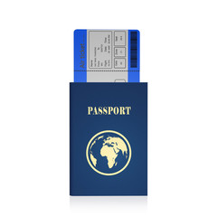 passport with  boarding passes on white background