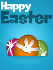 Happy Easter Rabbit Bunny on Blue Background