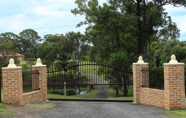 Black wrought iron entrance gates