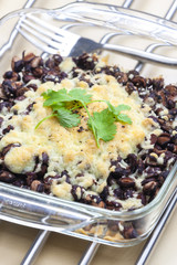 baked black beans with cheese Emmentaler