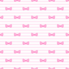 Tile vector pattern  bows on pink and white stripes background