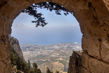 Fototapeta na wymiar view from the window Hilarion castle at Kyrenia, Northern Cyprus
