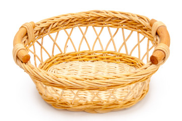 Wicker basket closeup on white background