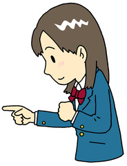 指さし　学生　横顔　女子