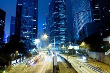 Central district at night, Hong Kong