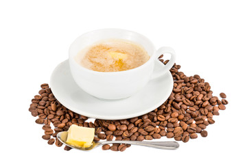 Coffee with milk and added butter