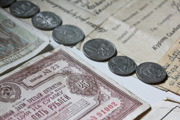 Old coins and banknotes