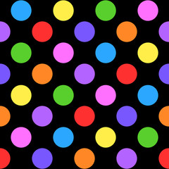 Seamless geometric pattern in  polka dots on a black background.