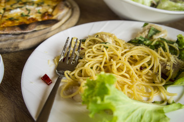 food pizza spaghetti carbonara lunch hungry dinner taste
