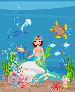 Mermaid and coral reef