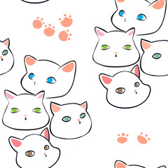 Vector pattern with cats and paws.
