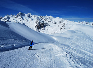 Fototapeta na wymiar Skieur au sommet du domaine skiable