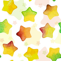 Naklejka premium Seamless background with colored watercolor vector stars.